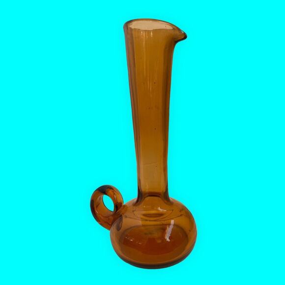 VTG MCM Amber Art Glass Pitcher Ewer Jug Vase Stretch Long Neck 10.5” x 5.5” - Picture 8 of 8